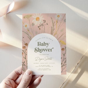 Boho Baby Shower Invitation Girl, Wildflower, Daisy, Modern Baby Shower Invitation, Floral, Baby Shower Invites, Printed Invitations (5327)