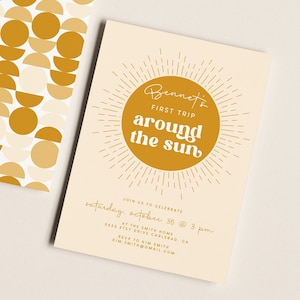 First Trip Around the Sun Birthday Invitation, Sunshine, Birthday Invites, Modern Kid Birthday Invites, First Second Birthday (5431)