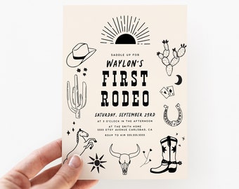 First Rodeo Birthday Invitation, Cowboy, Wild West, First Birthday Invite, Boy Birthday, 1st Birthday, Digital or Printed Invitation (5559)