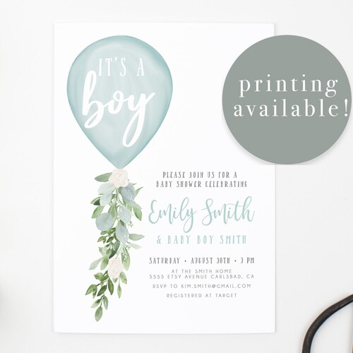Printable Boy Baby Shower Invitation Template Watercolor - Etsy