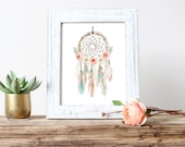 Nursery Art, Dream Catcher, Nursery Print, Boho, Watercolor Flower, Native American (254)
