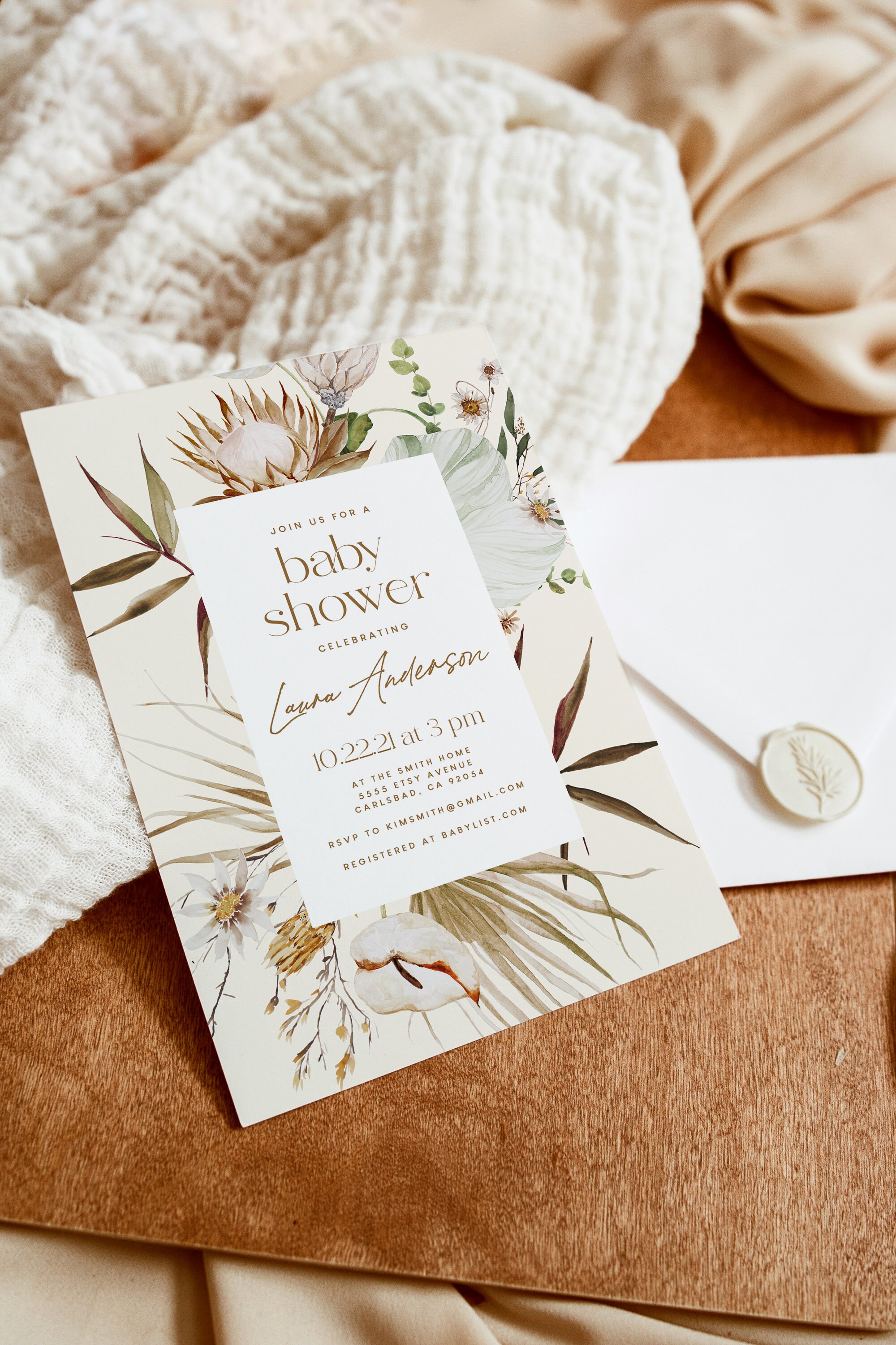 Boho Baby Shower Invitation Dried Flower Baby Shower Invites Etsy