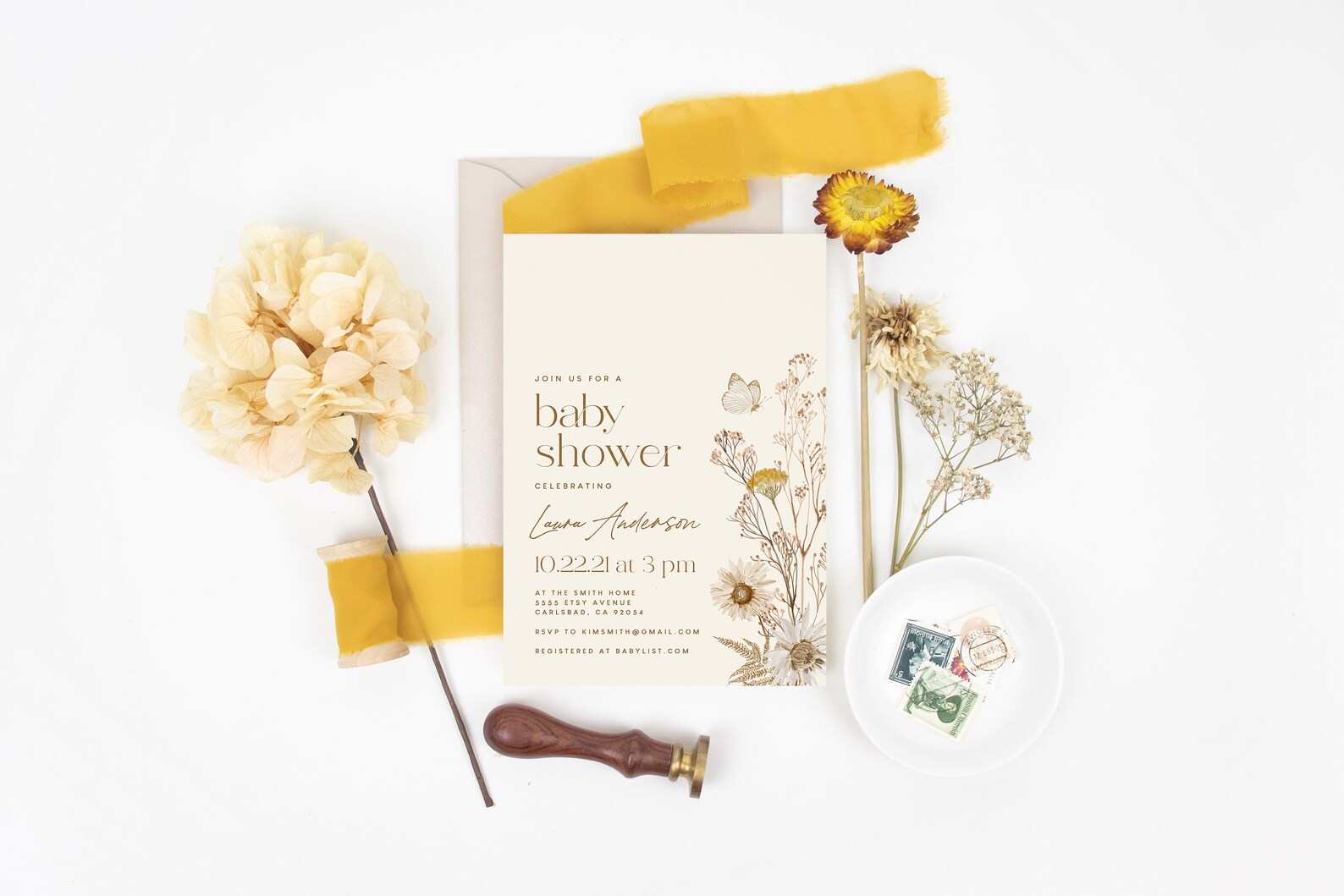 Boho Baby Shower Invitation Dried Flower Baby Shower Invites Etsy