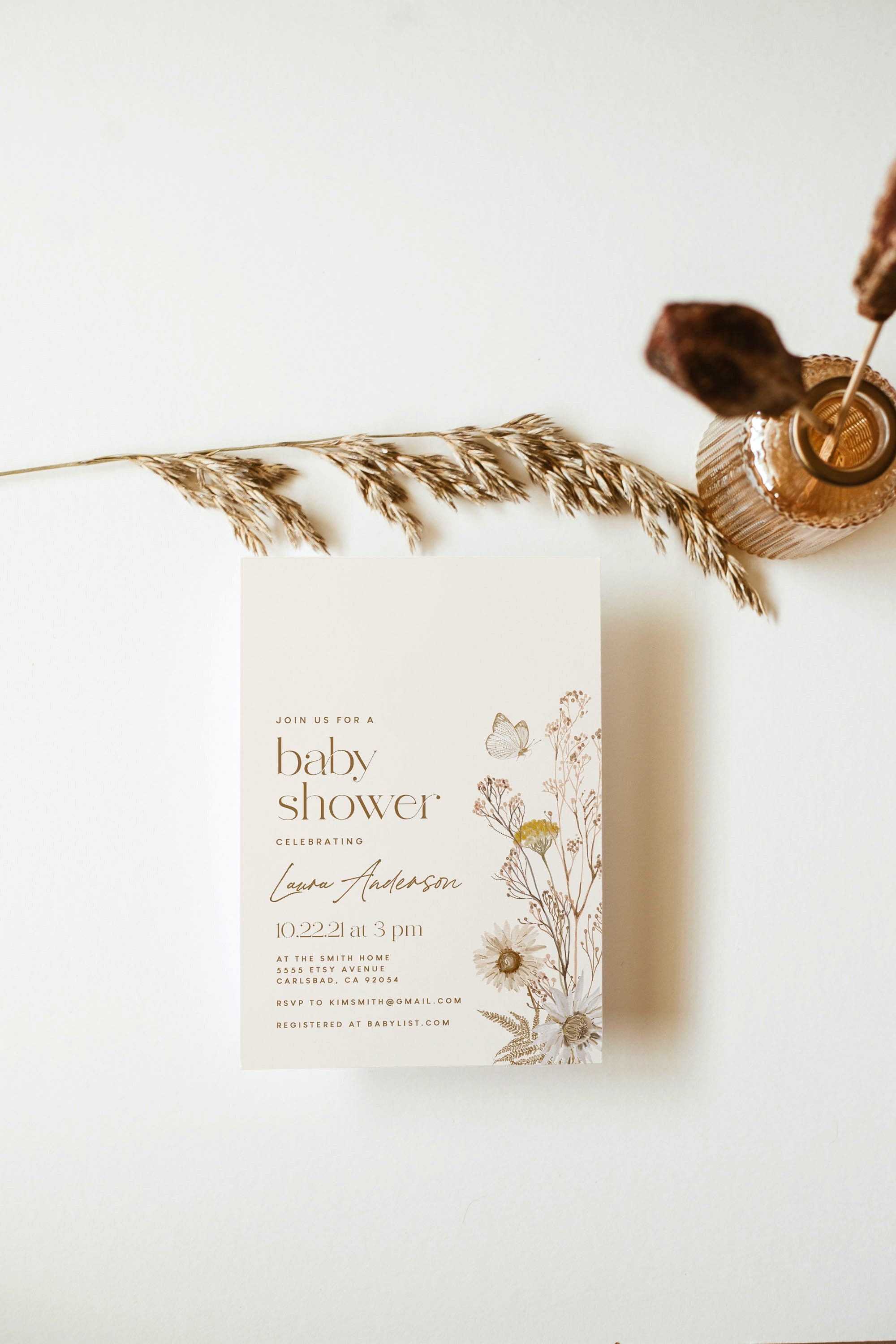Boho Baby Shower Invitation Dried Flower Baby Shower Invites Etsy