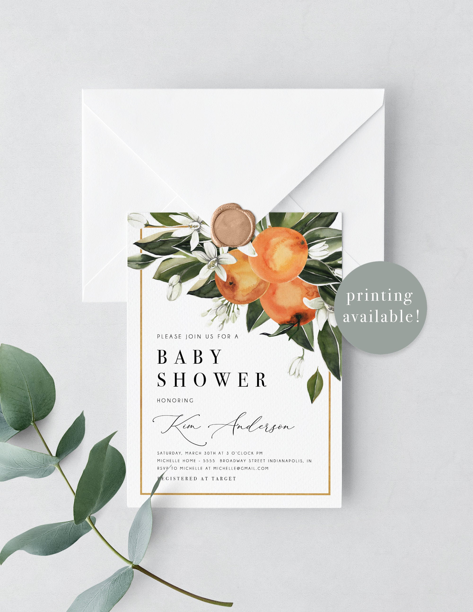 Baby Shower Invitation Citrus Baby Shower Orange Baby Etsy