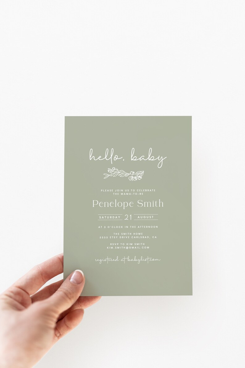 Sage Green Baby Shower Invitation Gender Neutral Baby Shower Etsy