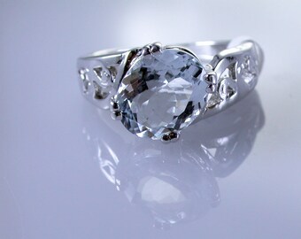 Aquamarine Sterling Silver Ring, Natural Gemstone, March Birthstone