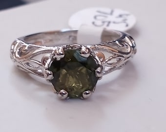 Green Tourmaline Sterling Silver Ring, Tourmaline Solitaire, Engagement Ring, Promise Ring, Filigree Ring, Solitaire Ring, Natural Gemstone