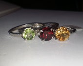 Natural Gemstone Solitaire Ring, Amethyst, Peridot Garnet, Citrine Sterling Silver Ring, Minimalist Ring, Stacking Ring, Birthstone Ring
