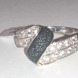 White And Teal Blue Diamond Ring, Diamond Wedding Band, Blue & White Diamond  Band, April Birthstone