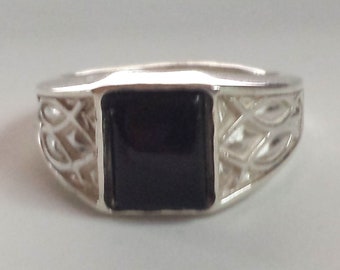 Men's Ring, Black Onyx Sterling Silver Ring, Signet Ring, Black Onyx Men's Ring