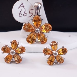 Natural  Citrine Sterling Silver Pendant, Citrine Flower Pendant, Gemstone Pendant, November Birthstone