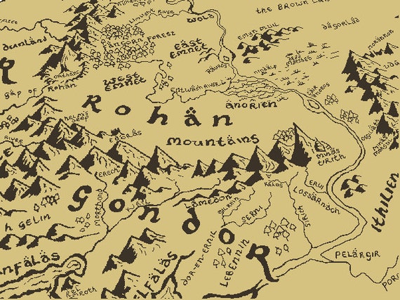 Gondor Map Of Middle Earth Rohan And Gondor Middle Earth Map Portion Cross Stitch Pattern | Etsy