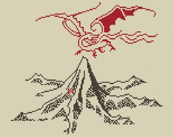 The Lonely Mountain and Smaug cross stitch pattern (Digital File-PDF)