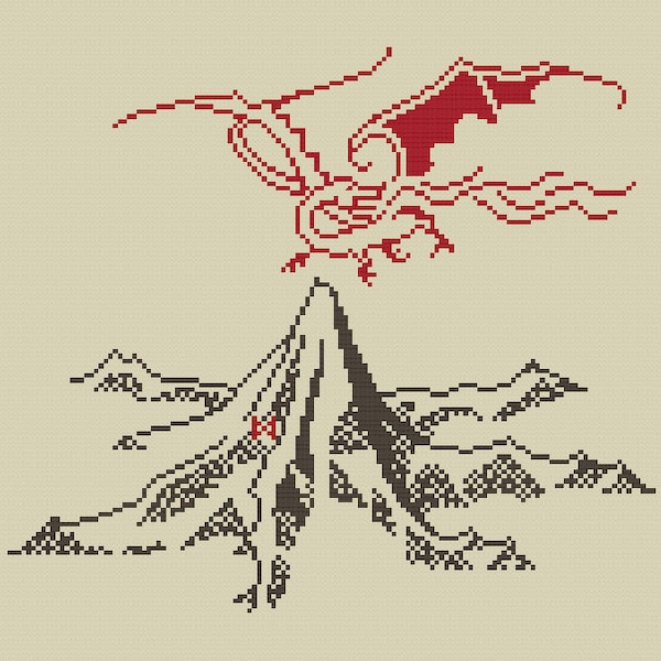 The Lonely Mountain and Smaug cross stitch pattern (Digital File-PDF)