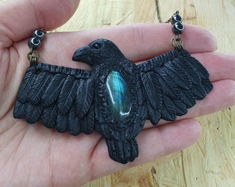 4 pcs labradorite raven pendant bead