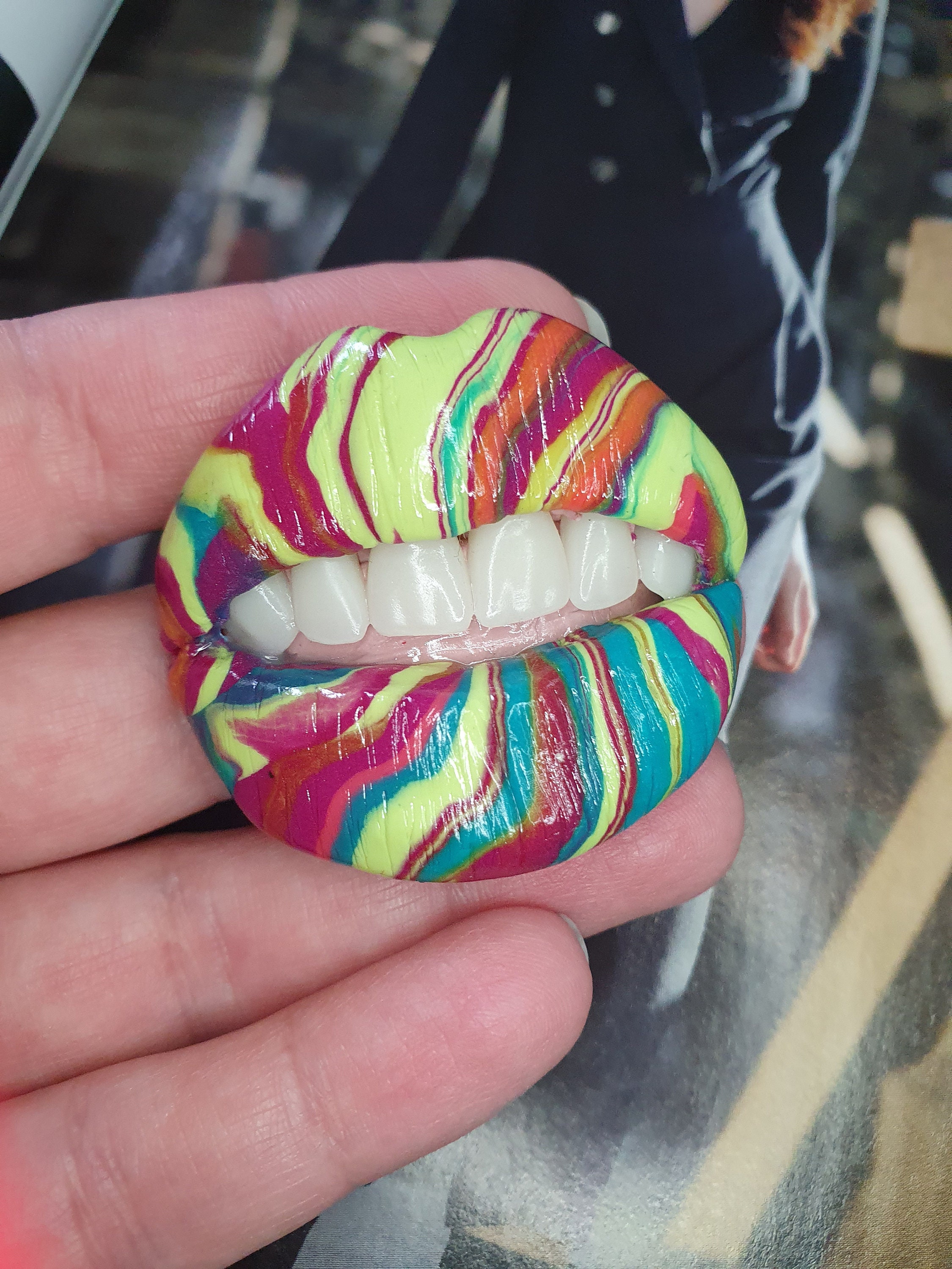 Rainbow lips teeth made of polymer clay Etsy