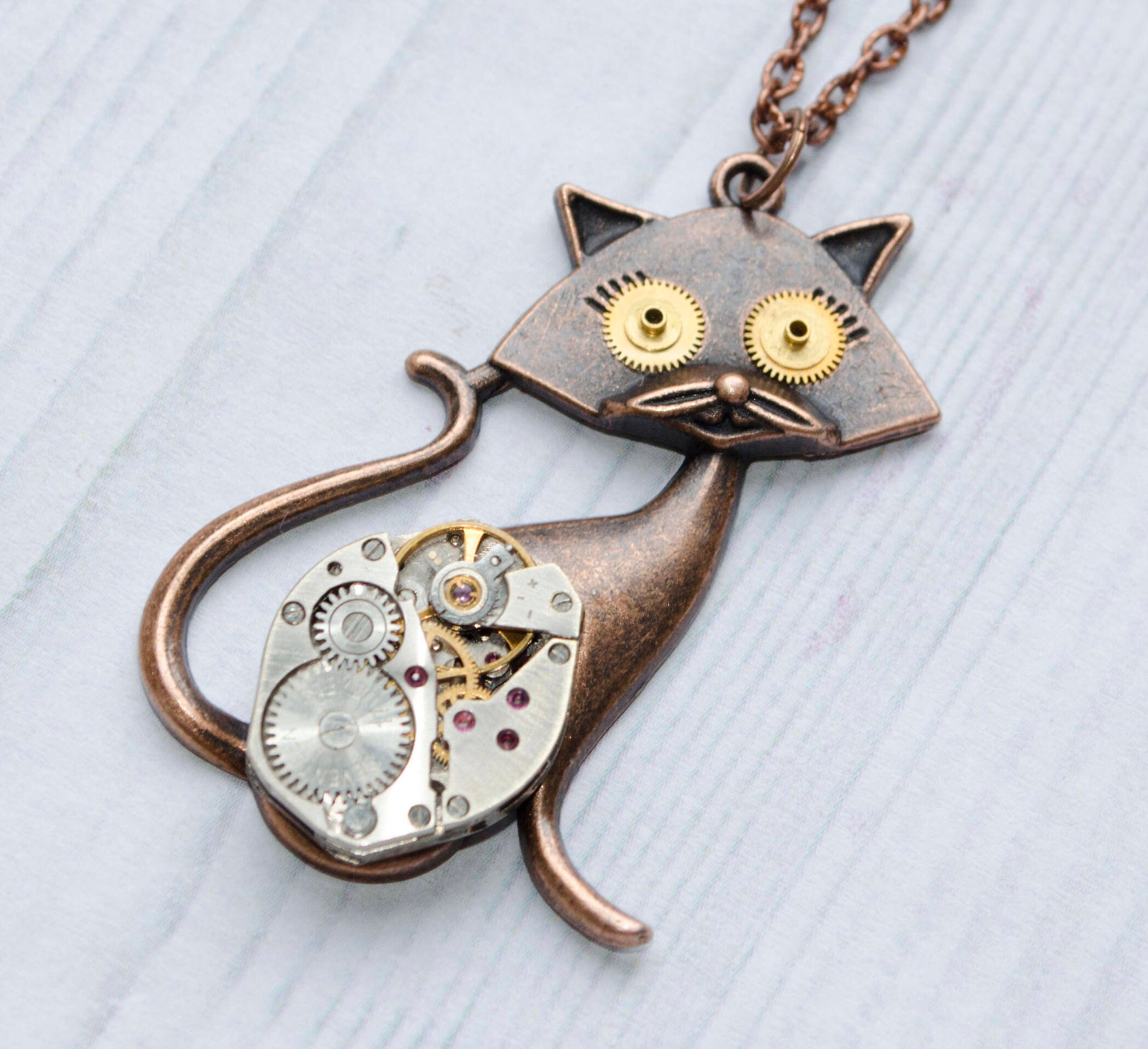 Steampunk pendant Cat Steampunk jewelry Cat jewelry Steampunk Etsy
