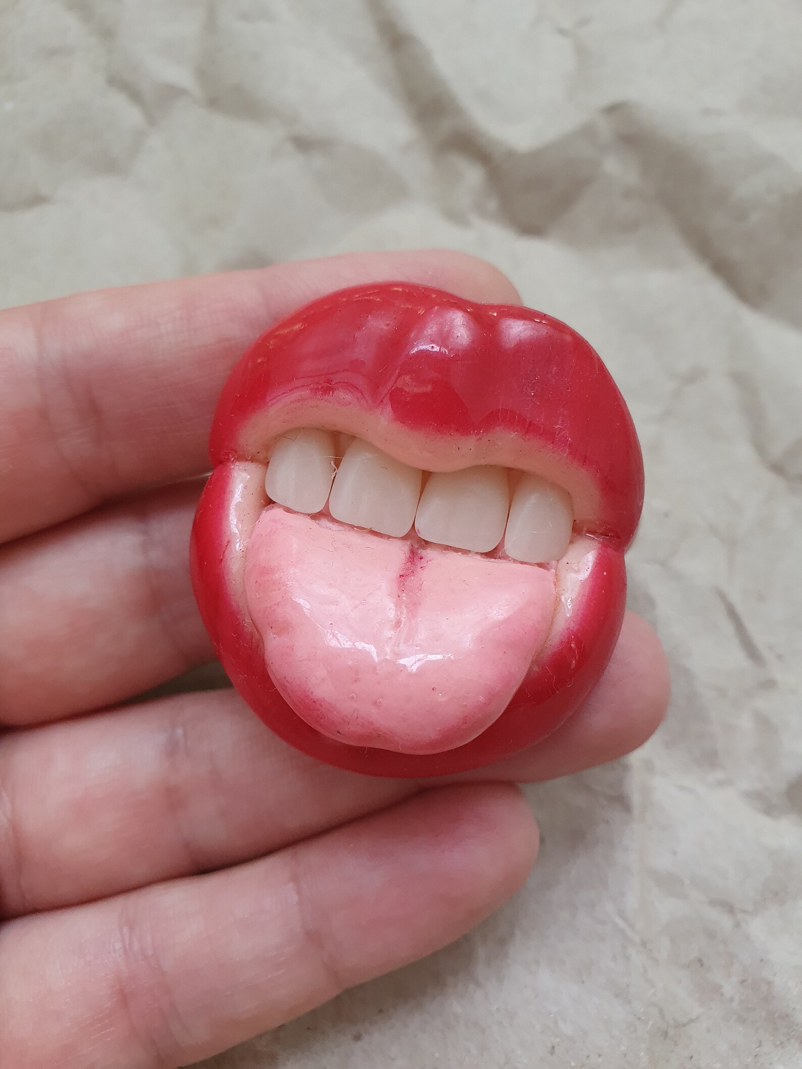 Brooch lips teeth tongue Handmade polymer clay Etsy