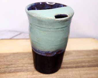 Ceramic Travel Cup, Mustache Protector Cup, Sipping Cup, Pottery Travel Tumbler, Pottery Travel Mug, Dimpled Thumb Mug