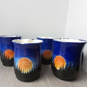 Ceramic Hand-warmer Mug. Full Moon, Harvest Moon, Right-handed or Left-handed, Hand Painted/Glazed to Order Double-Handed, Open Pocket,