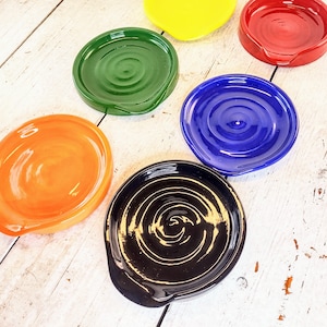 Ceramic spoon rest, handmade in your choice of primary colors!