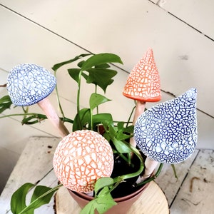 Large 6” - 8&quot; Glow in the Dark Ceramic Cobblestone Mushroom Stakes, Planters, Aquariums, Planters & Fairy Gardens