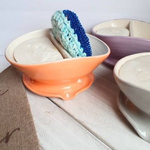 Ceramic Self-Draining Sponge Caddy, Zero Waste, Organic Dishwashing Soap Combo Dish. Ready to Ship!