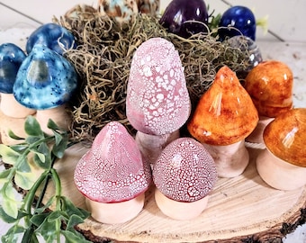 Multi-color Mini Ceramic Mushroom for Terrariums, Aquariums, Planters & Fairy Gardens, Amanita Mushroom Ornaments