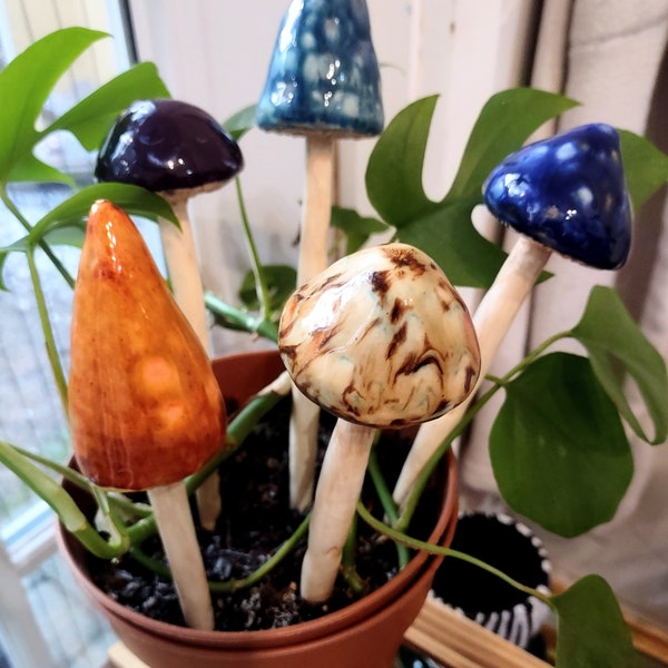 Ceramic Mushroom Stakes for Planters, Terrariums, Aquariums, Planters & Fairy Gardens