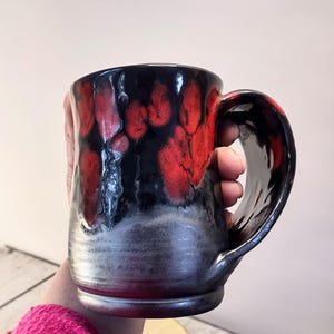 Ceramic Handwarmer/Snuggle Mug, Glazed to Order Double-handed, Open-pocket Mug, Purple and Black Glazes, Right-handed OR Left-handed