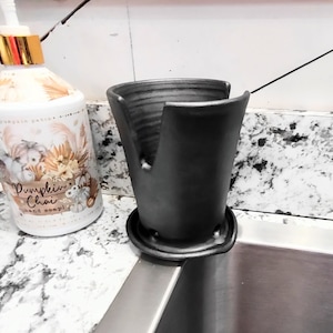 Ceramic Sponge on a Stick Caddy, Utensil Drainer, Kitchen Sink Organizer. Ready to Ship! Notched for Hand Sponge, in Beautiful Matte Black