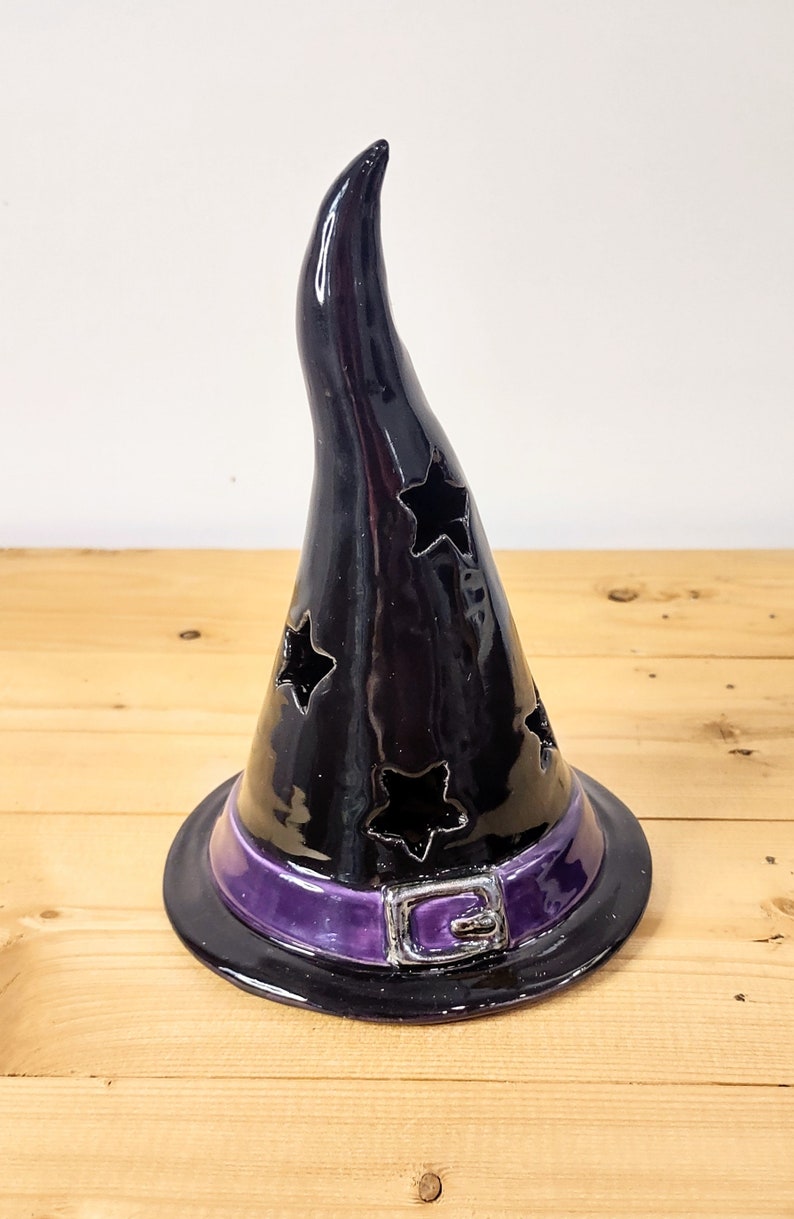 Ceramic Halloween Witch's Hat With Purple Band and Metallic Buckle