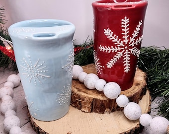 Ceramic Travel Cup, Mustache Protector Cup, Sipping Cup, Pottery Travel Tumbler, Pottery Travel Mug, Dimpled Thumb Mug, Glazed to Order