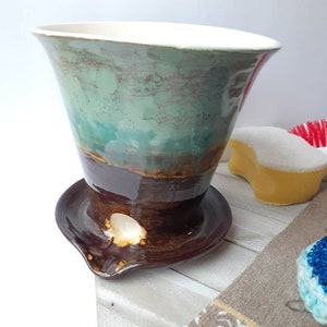 Ceramic Self-Draining Kitchen Sponge/Utensil Drainer, Glazed to Order Copper & Sea Green. Large, Medium, Small or Mini Sizes