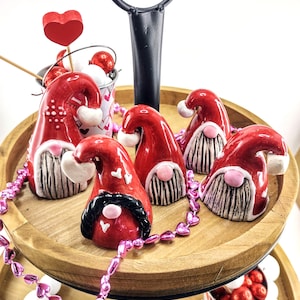Ceramic Scandinavian-Style Valentine&#39;s Day Gonks, Gnomes, Tiny Elf, Swedish Jultomten, Norwegian Nisse. Handmade, Wheel Thrown, Altered.