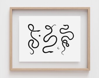SERPENT | Black and white snake art print | Minimalist home decor | Snake wall art |  Witchy decor | Best friend gift | Snake poster | Moon