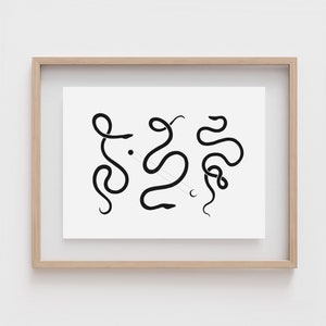 SERPENT | Black and white snake art print | Minimalist home decor | Snake wall art |  Witchy decor | Best friend gift | Snake poster | Moon