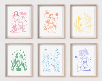 SET OF 6 PRINTS | Personalized print set | Gallery wall art |  Custom art print | Minimalist line art | Witchy decor | Surreal | Friend gift