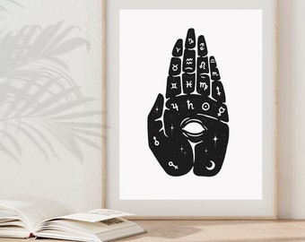 PALMISTRY | Witchy hand art print | Chiromancy | Fortune teller wall art | Witchy decor | Occult home decor | Oracle | Palm reading | Eye