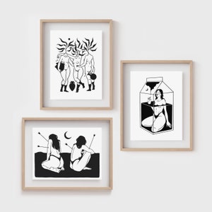 SET OF 3 PRINTS | Personalized print set | Custom wall art | Gift | Minimalist line art | Witchy decor | Feminist art | Sapphic art posters