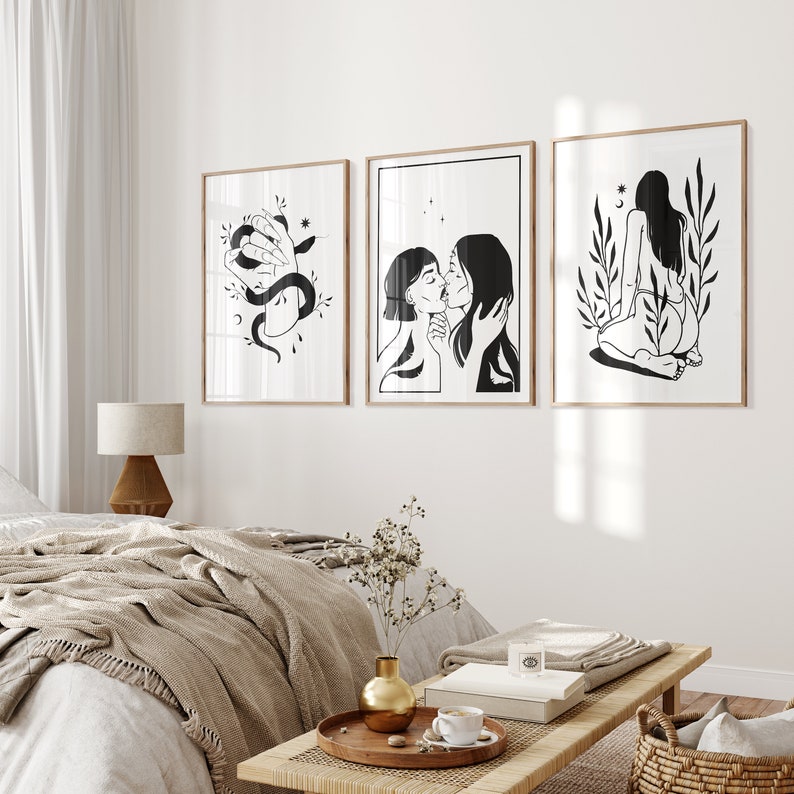 KISS | Sapphischer Kunstdruck | Queer Liebe Plakat | Frauen Linie Zeichnung | Witchy Dekor | Schwul | LGBTQ Wanddekor | Feministische Wohnkultur | Lesbisch Bild 3