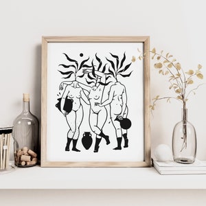 TRIPLETS | Dancing women art print | Body positive wall art | Divine feminine art | Witchy decor | Empowering art | Botanical print | Pagan