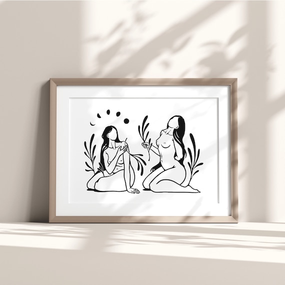 BLUE MOON | Best friend gift | Feminist art | Minimalist line art print | Witchy decor | Lesbian print | Queer love | Nature | Surreal