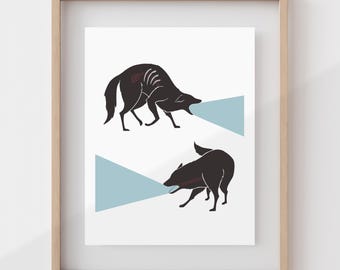 ALPHA | Wolf wall art | Surreal art print | Wild animal poster | Wolf wall decor | Minimalist coyote illustration | Cat fight | Witchy decor