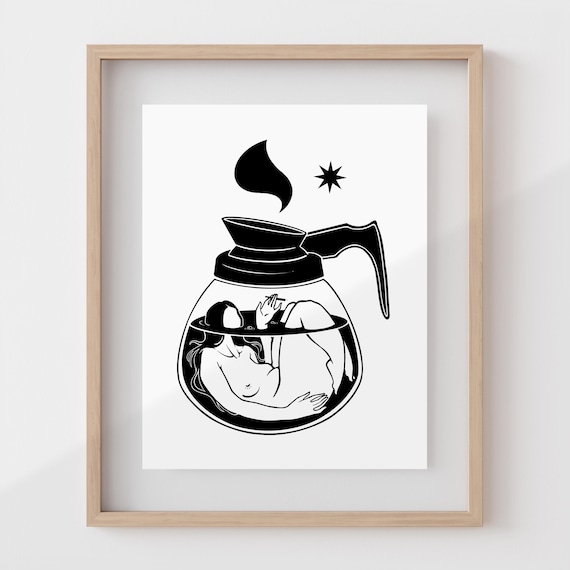 POT HEAD | Coffee art print | Coffee lover gift | Kitchen wall art | Surreal feminist decor | Stoner girl | Coffee and cigarettes | Smoke