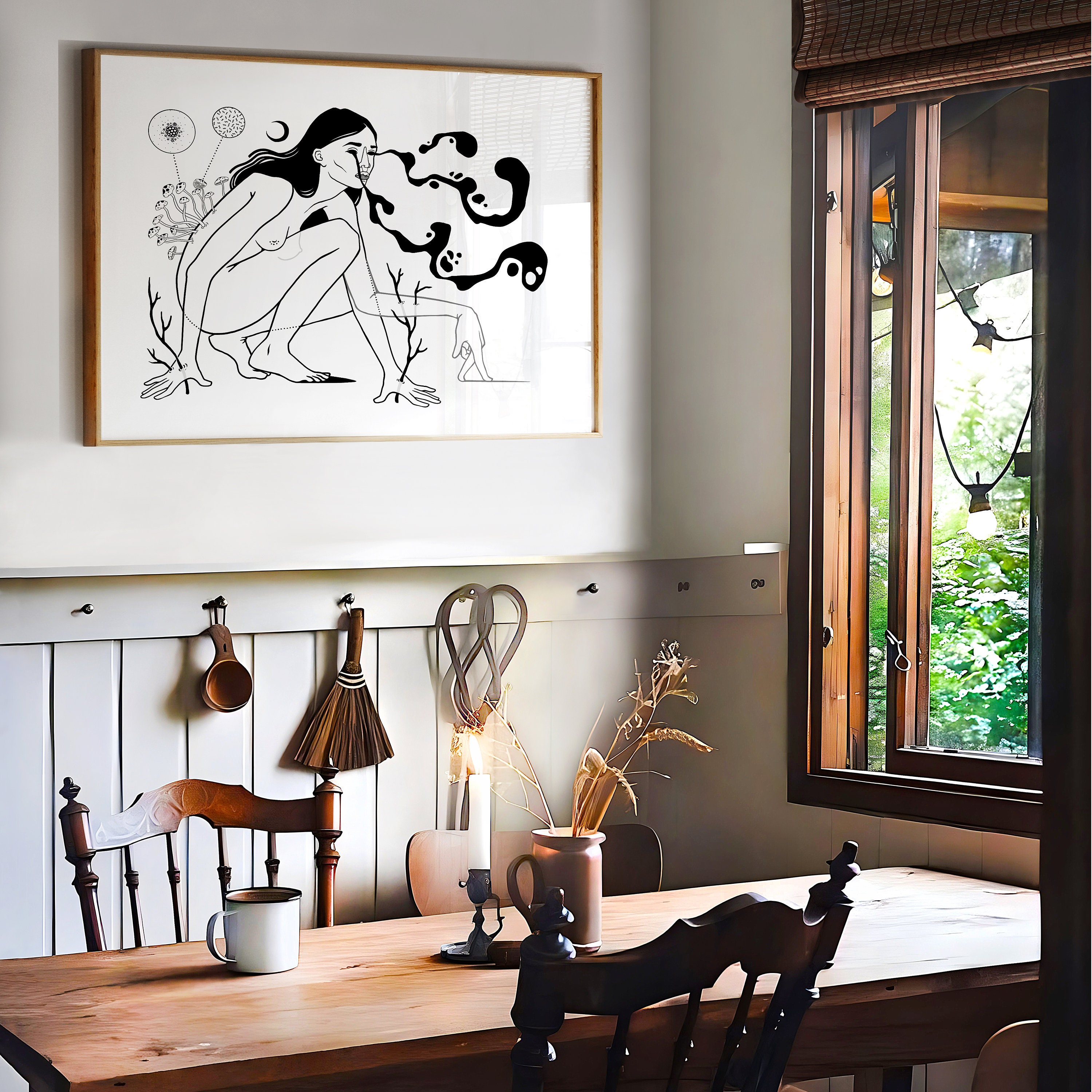 Forarger Drawing THE FORAGER | Weird Art Print | Surreal Mushroom Wall Art | Trippy Home ...