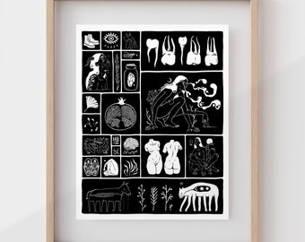 COMPILAÇÃO | Arte de parede de bruxa | Impressão de arte punk | Pôster assustador | Decoração oculta | Coisas estranhas | Presente gótico | Macabro | Arte sombria | Tinta preta