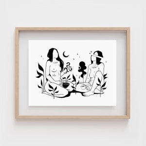 COFFEE & TEA | Best friend gift | Feminist art | Minimalist line art | Witchy decor | Lesbian art print | Sapphic art | Nature | Surreal