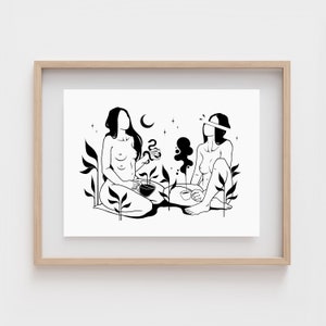 COFFEE & TEA | Best friend gift | Feminist art | Minimalist line art | Witchy decor | Lesbian art print | Sapphic art | Nature | Surreal